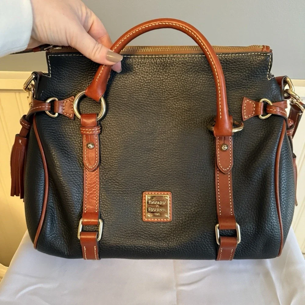 Dooney & Bourke Florentine Black Pebbled Leather Top Handle Satchel Bag Purse
